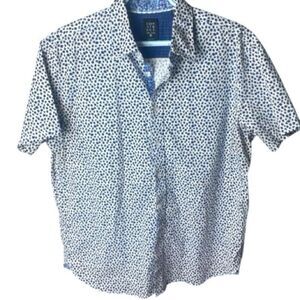 Construct Mens White Blue Floral Print Slim Fit Stretch Short Sleeve Shirt Large